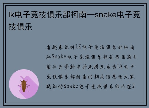 lk电子竞技俱乐部柯南—snake电子竞技俱乐